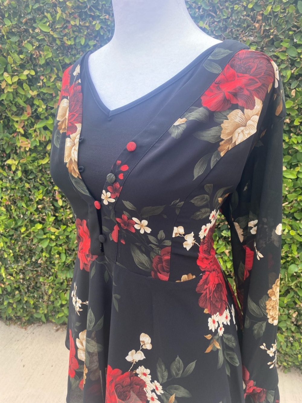 City Chic Black Floral Peplum Top with Red & Cream Blooms - Picture 5 of 7